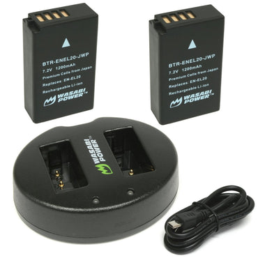[CLEARANCE] Wasabi Power Battery EN-EL20 (2-Pack) EL20 and Dual USB Charger for Nikon EN-EL20, EN-EL20a and Blackmagic Pocket Cinema Camera