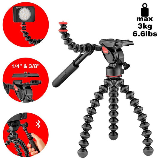 [CLEARANCE] Joby GorillaPod 3K Video PRO Professional Video Head Kit Camera Tripod Stand with Smooth Pan and Tilt Movements for DSLR and Mirrorless Camera