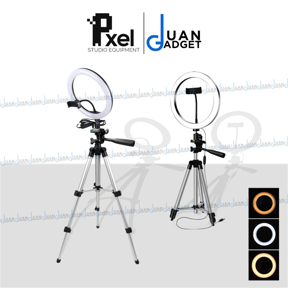 Pxel RK20 10-inch Bi-Color Ring Light USB Interface with 65cm Tabletop Tripod