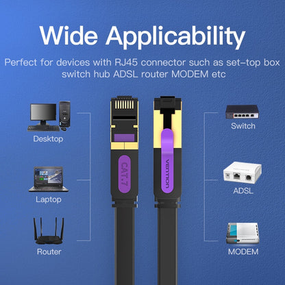 [CLEARANCE] Vention Flat LAN CAT7 Ethernet Patch Cable with Gold-Plated RJ45 Connectors 10Gbps High Speed 600Mhz Bandwidth Support (ICA) (8 meters)
