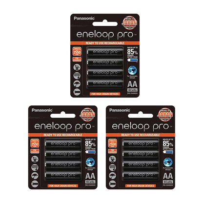 Panasonic Eneloop Pro BK 3HCCE 4BT AA Rechargeable Battery Pack of 4 (Black) x3