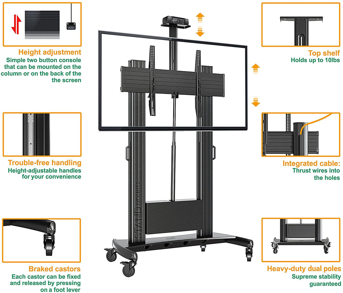 North Bayou TW100 Heavy Duty TV Cart (55" to 110") with Motorized Automatic Screen Lift TV Television Stand with AV Shelf for Large Flat Panel LCD LED TVs