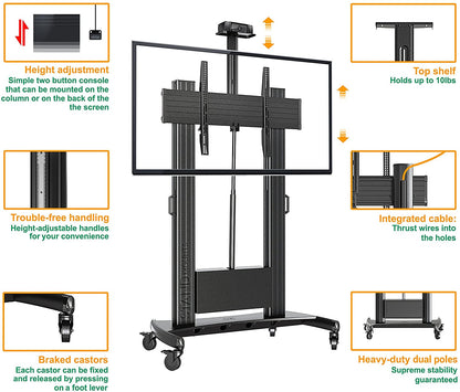 North Bayou TW100 Heavy Duty TV Cart (55" to 110") with Motorized Automatic Screen Lift TV Television Stand with AV Shelf for Large Flat Panel LCD LED TVs