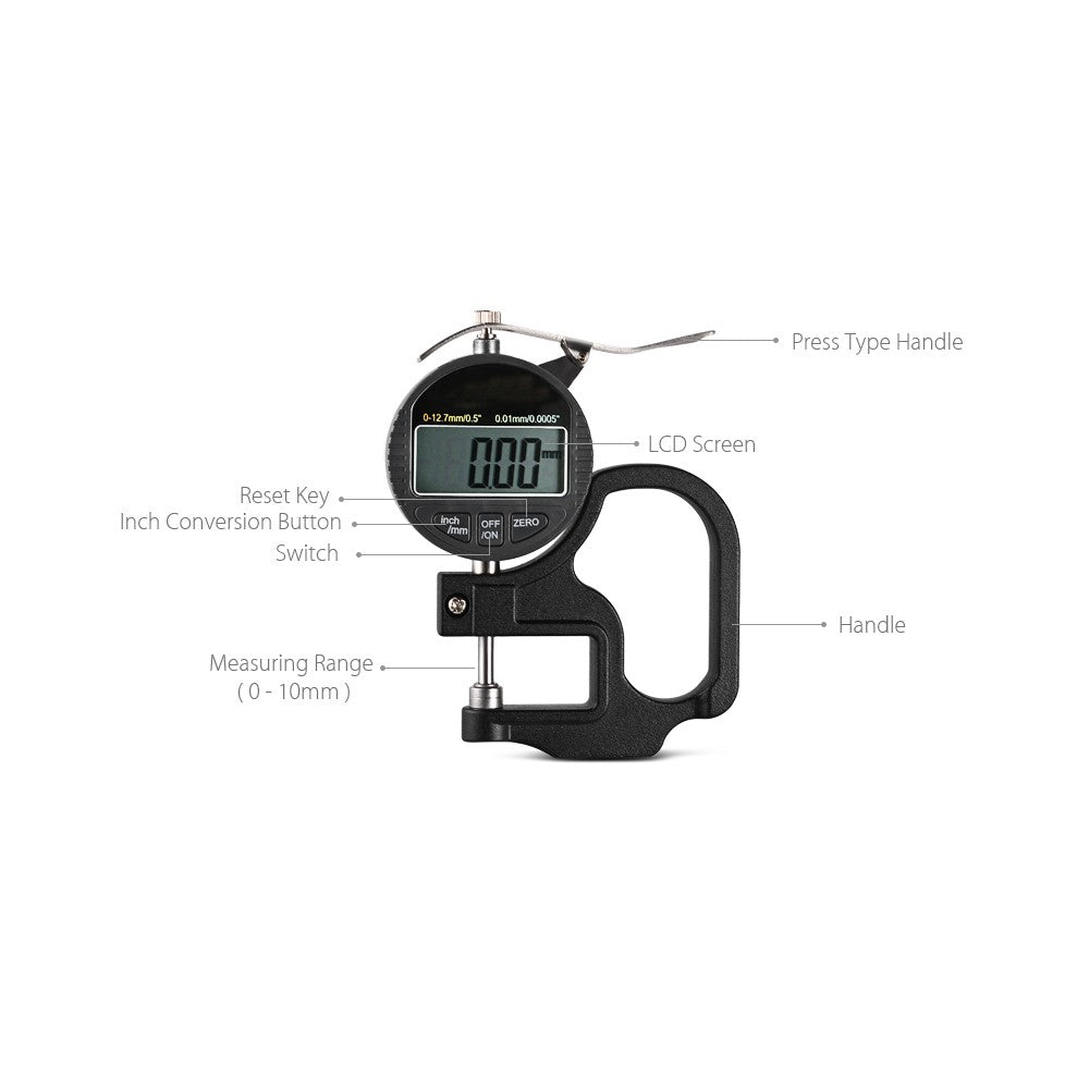 Eagletech Electronic Micrometer 0-12.7mm Digital Thickness Meter Gauge 0.01mm Depth Tester for Paper Film Leather Plastic Thickness Measuring Tool