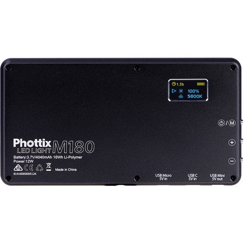 [CLEARANCE] Phottix M180 Bicolor LED Panel and Power Bank (Black)