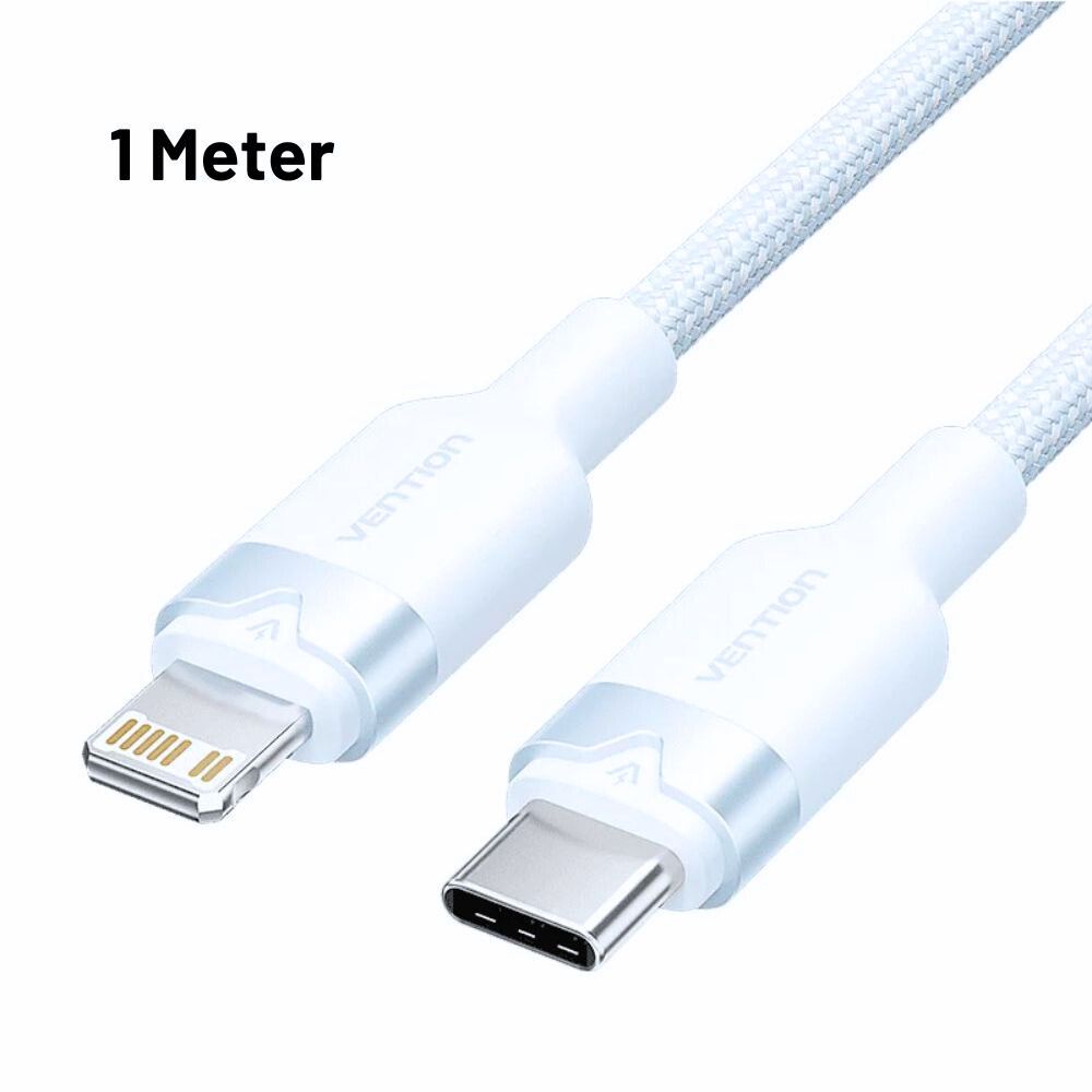 Vention 1M / 2M 27W USB 2.0 Type-C Male to Lightning Male PD Fast Charging Data 3A Cable with High-Speed 480Mbps Transfer Speed, Nylon-Coated for iPhone, iPad, iPod Touch - Black, White, Pink, Blue