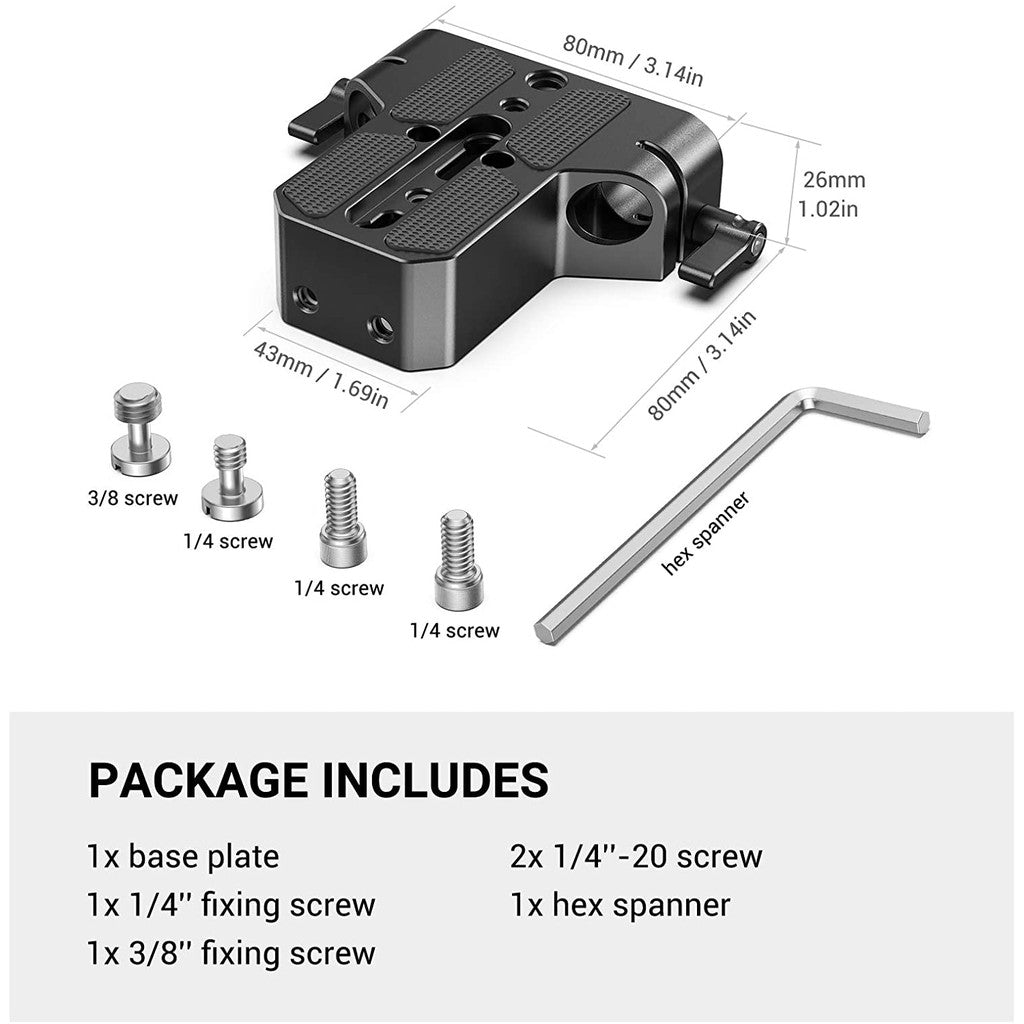 SmallRig Camera Base Plate with Dual 15mm Rod Rail Clamp for Camera and Cages - 1674