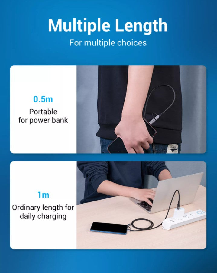 [CLEARANCE] Vention USB 2.0 A Male to 2-in-1 USB-C & Micro-B Male 5A Cable 480Mbps (CQFH) 0.5M