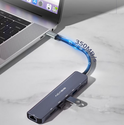 ACASIS DS-7NV5 5-in-1 USB 3.0 to Type C Hub Docking Station with 1000Mbps Gigabit Ethernet Network LAN, 100W PD Fast Charging, and 5Gbps High Speed Data