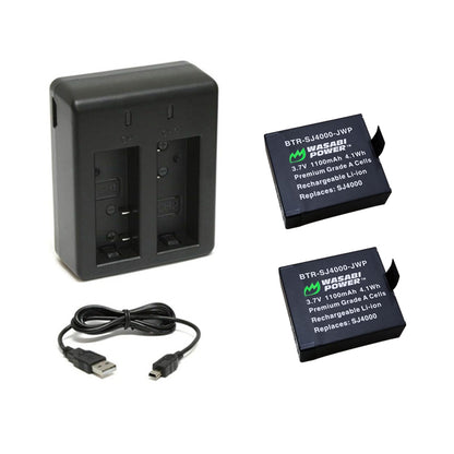 Wasabi Power SJCam (2 Pack) 3.7V 1100mAh Battery with USB Micro / Mini Dual Charger replaces GP137, PG900, PG1050 for SJ-4000 SJ5000, SJ6000 Action Camera | JG Superstore