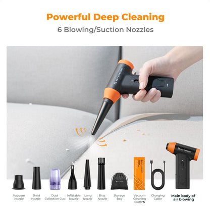 K&F Concept Compressed Jet Air Duster Portable Blower 2500mAh with Adjustable 150000 RPM, 6 Nozzle Styles, USB Type C Port for Deep Clean PC Computer, Camera Lens