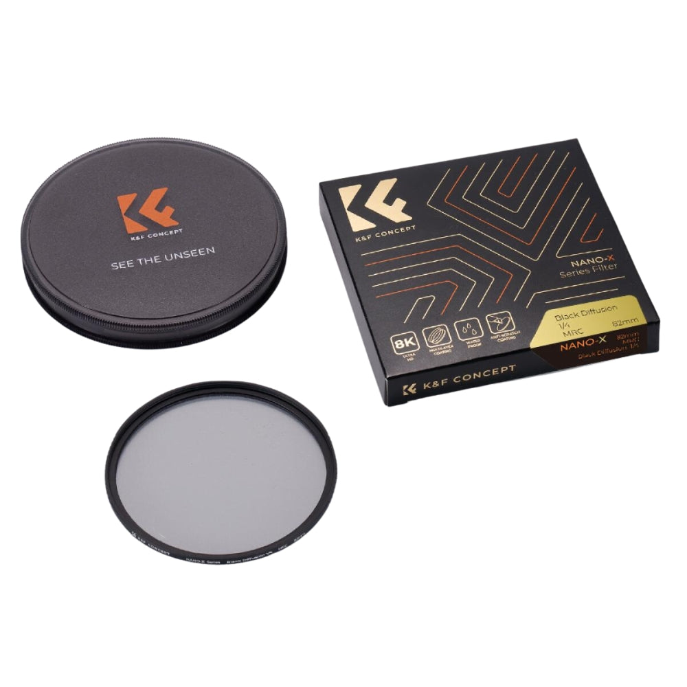K&F Concept Black Mist 1/4 Density Nano-X Lens Filter w/ Cinebloom Black Diffusion Special Effects (37mm, 40.5mm, 43mm, 46mm, 49mm, 52mm, 55m, 58mm, 62mm, 67mm, 72mm, 77mm, 82mm, 86mm, and 95mm)