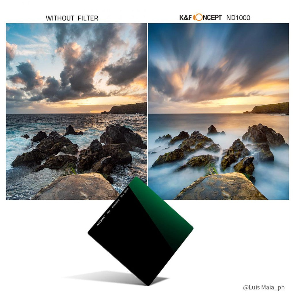 K&F Concept Square Filter Kit SN251 100 X 100 X 2mm Square Coated ND1000 Filter, Square Soft Graduated GND8 Optics Waterproof Anti Scratch Glass HD, Square Filter Holder and 8pcs Square Filter Ring 49/52/58/62/67/72/77/82mm
