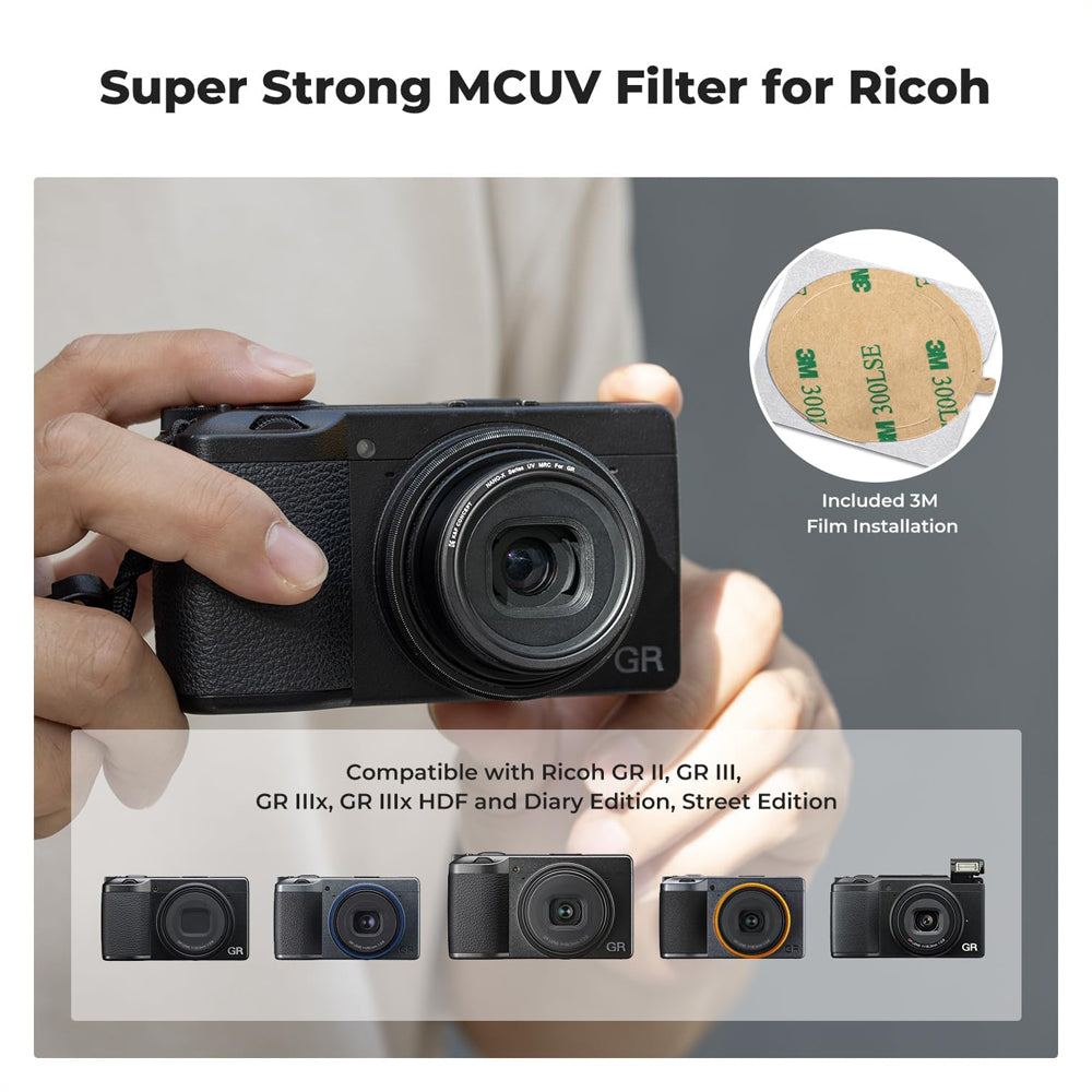 K&F Concept Multi-Coated UV Nano-X Lens Filter for Ricoh GR IIIx, GR IIIx HDF, GR III, GR III HDF and GR II Digital Compact Cameras, 28-Layer Nanometer Coatings, Ultra Thin Slim with Protective Case & Microfiber Cleaning Cloth