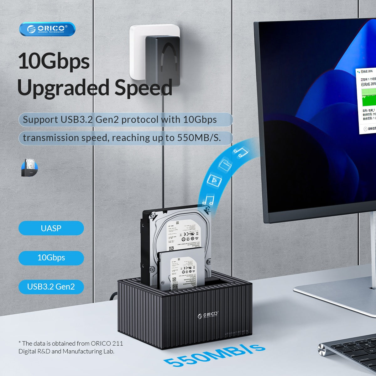 [CLEARANCE] ORICO 2.5 inch / 3.5 inch SATA to USB 3.2 Gen2 Type C (Dual Bay) HDD Docking Station Container Style with Offline Clone, 10Gbps Fast Data Transfer Rate, 2-in-1 USB-C to C/A Cable, 40TB Max. Supported Capacity | 9628C3-C