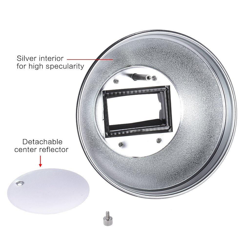 [CLEARANCE] Pxel ST-1F 5.9inch /15cm Silver Beauty Dish Diffuser with 30 Degree Honeycomb for Canon Nikon Yongnuo Godox Neewer Vivitar On-camera Flash Speedlite Photography