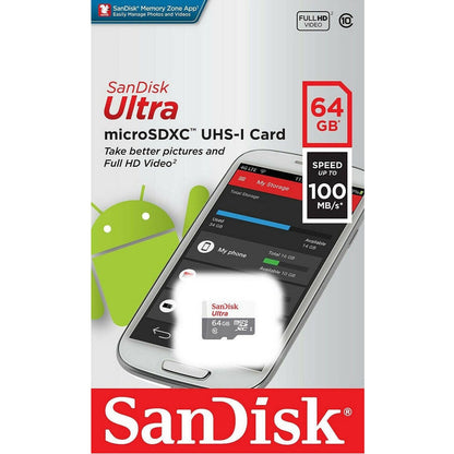 SanDisk Ultra Micro SD Card 64GB UHS-I SDXC Class 10 with 100MB/s Read Speed | Model - SDSQUNR-064G-GN3MN