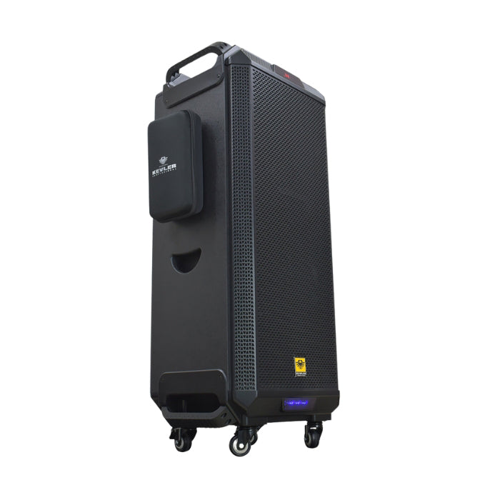 KEVLER DJX-1500 15" 800W 3-Way Full Range Party Boom Box Rechargeable Active Trolley Speaker with Dual UHF Wireless Mic & Selectable Frequency, USB / Bluetooth Function / FM Tuner, 2 AUX, Microphone and Guitar Inputs