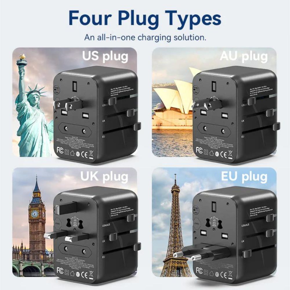 Vention 20W Multi-Port Fast Charger Universal Travel Adapter with US/AU/UK/EU Male and Female Plugs for Smartphone, Tablet, Laptop etc. | FJE