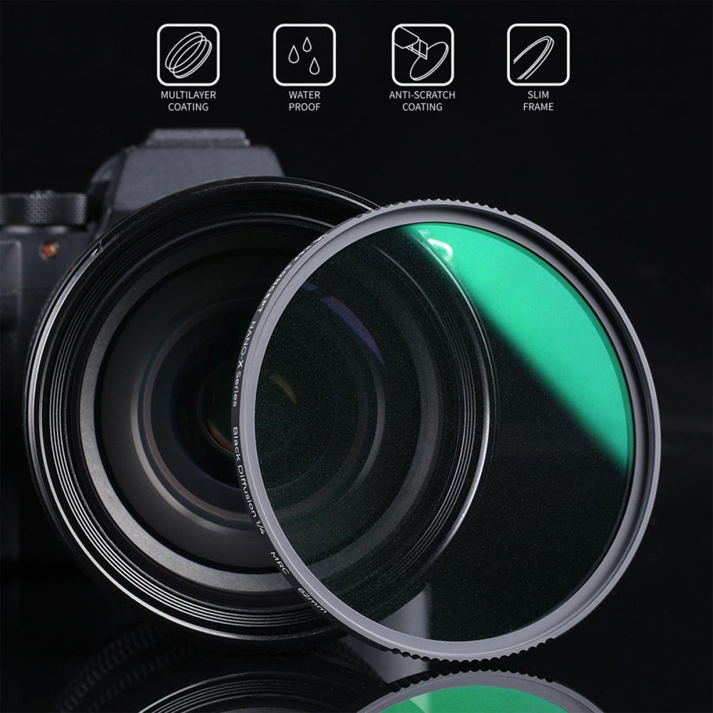 K&F Concept Black Mist 1/4 Density Nano-X Lens Filter w/ Cinebloom Black Diffusion Special Effects (37mm, 40.5mm, 43mm, 46mm, 49mm, 52mm, 55m, 58mm, 62mm, 67mm, 72mm, 77mm, 82mm, 86mm, and 95mm)