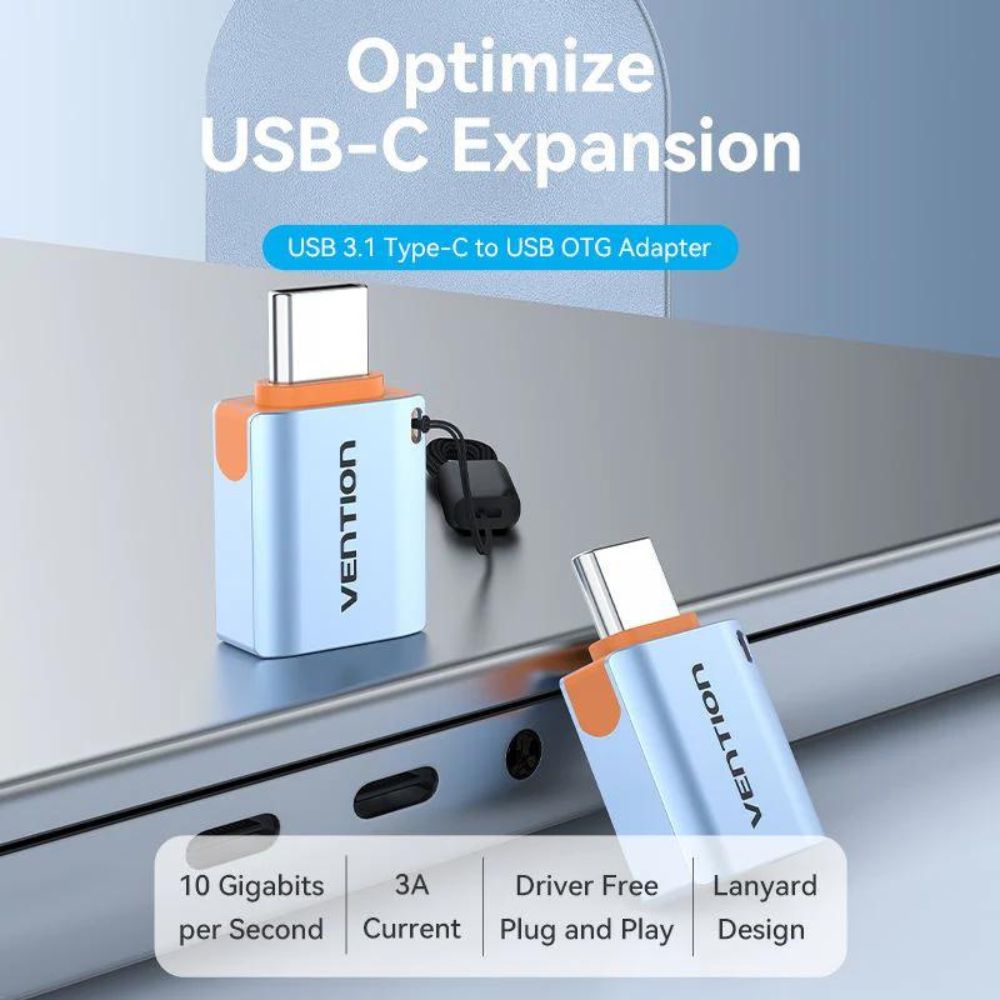 Vention USB 3.1 Type-C Male to Type-A Female OTG Adapter with High-Speed 10Gbps Transfer Speed, Convenient Lanyard for Tablet, Phone, Laptop