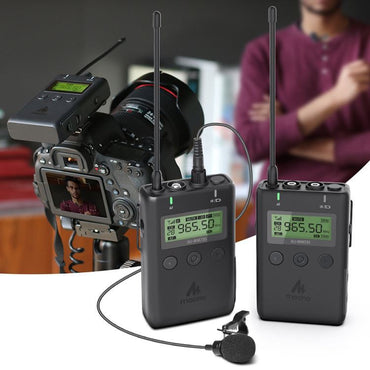 [CLEARANCE] MAONO AU-WM-730 Wireless Lavalier Lapel Microphone with -10dB Attenuation and Low Cut, Real-time Audio monitoring, 48-Channel and Mute Compatible with DSLR Cameras, Camcorders, iPhone, Android Smartphones, and Tablets