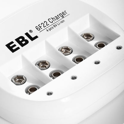 [CLEARANCE] EBL LN-6414 855 4-Bay 9V 6F22 Smart Battery Charger with Intelligent Over-Current Protection and LED Status Indicator Lights for Li-Ion Lithium Ion Rechargeable Batteries