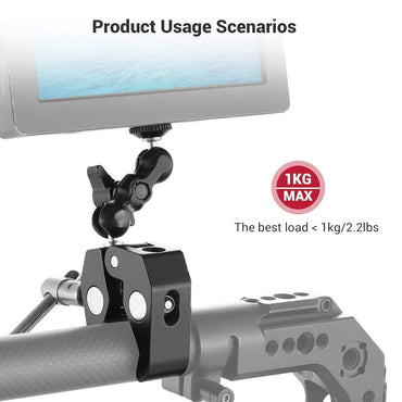Pxel Aluminum Alloy Crab Claw C-Clamp and Magic Arm Kit Set with 360° Ball Head 1/4"-20 Threaded Cold Shoe, Rubber Pads, 1kg / 2.2lb Max Load Capacity and Max 2.2" Clamp Opening for Camera Accessories