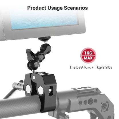 Pxel Aluminum Alloy Crab Claw C-Clamp and Magic Arm Kit Set with 360° Ball Head 1/4"-20 Threaded Cold Shoe, Rubber Pads, 1kg / 2.2lb Max Load Capacity and Max 2.2" Clamp Opening for Camera Accessories