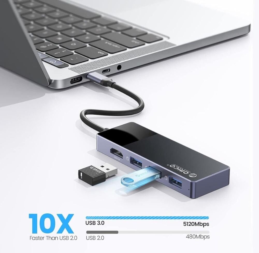 [CLEARANCE] ORICO USB 3.0 Type C Hub Adapter with 100W PD Fast Charging, HDMI, USB C & SD/TF Card Reader for PCs, MacBook, Computer Desktops & Laptops (Windows, macOS, Linux) | USB Hub Extension Docking Station | DM-9P-BK-BP