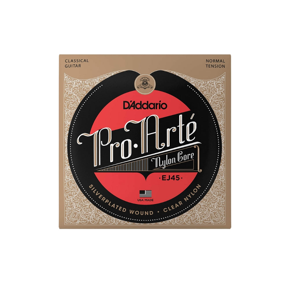 D'Addario Pro-Arte Silver Plated / 80/20 Bronze Wound Nylon Core Guitar Strings Set with Normal Tension for Classical Guitars | EJ45