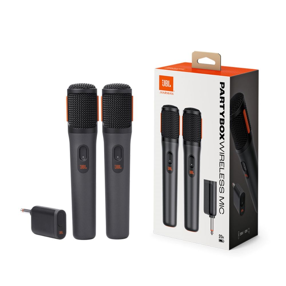 JBL Wireless Microphone Set + Sigl Receiver Dongle with 20Hrs  - 700mAh Rechargeable Battery, Max 30m Operating Range, High Vocal Quality, JBL Pro Sound, USB Type-C Cable for PartyBox / PartyBox Encore Speakers