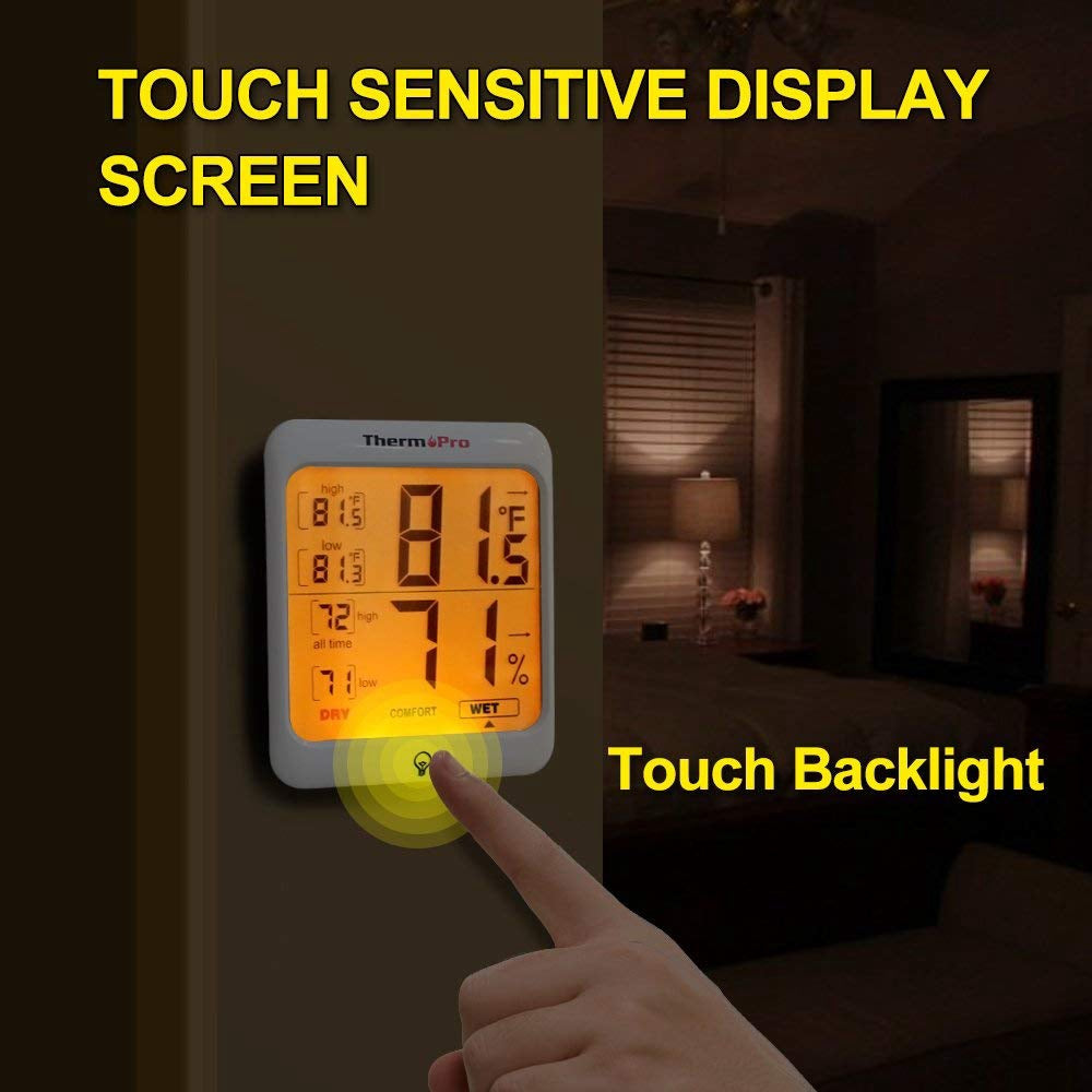 ThermoPro TP-53 Hygrometer Humidity Gauge Indicator Digital Indoor Thermometer Room Temperature and Humidity Monitor with Touch Backlight
