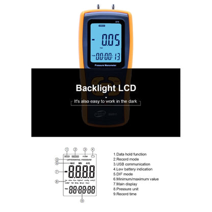 [CLEARANCE] Benetech GM510 Portable Digital LCD display Pressure manometer 50KPa Pressure differential manometer Pressure Gauge   JG Superstore