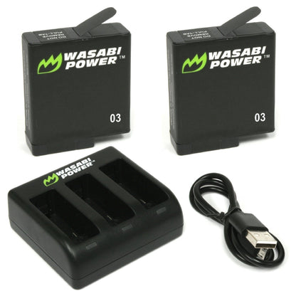 Wasabi Rechargeable Power Battery (2-Pack) and Triple Charger for GoPro HERO5, HERO6, HERO7, HERO (Black)
