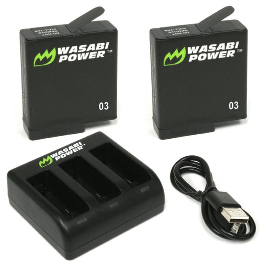 [CLEARANCE] Wasabi Rechargeable Power Battery (2-Pack) and Triple Charger for GoPro HERO5, HERO6, HERO7, HERO (Black)