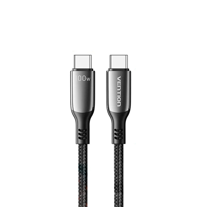 Vention USB-C 2.0 1.2-Meter Male to Male 5A 100W PD Charging Cable with 480Mbps File Transfer Speed, Cotton Braided Sheathing and Zinc Alloy Shell for Laptop, Mobile, and Tablets | CTKBAV
