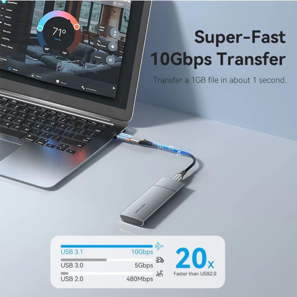 Vention USB 3.1 Type-A Male to Type-C Female OTG Adapter with High-Speed 10Gbps Transfer Speed, Convenient Lanyard for Laptop, Desktop Computer