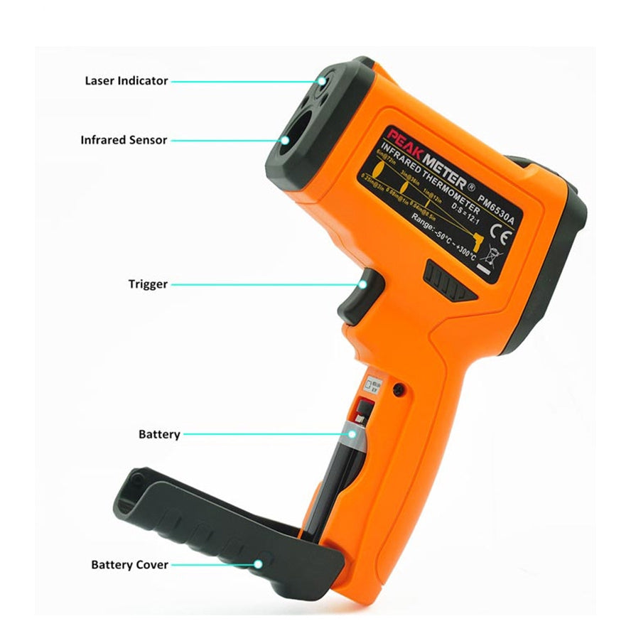 [CLEARANCE] PeakMeter PM6530B Laser LCD Digital IR Infrared Thermometer Temperature Meter Gun Point -50~550 Degree Non-Contact Thermometer