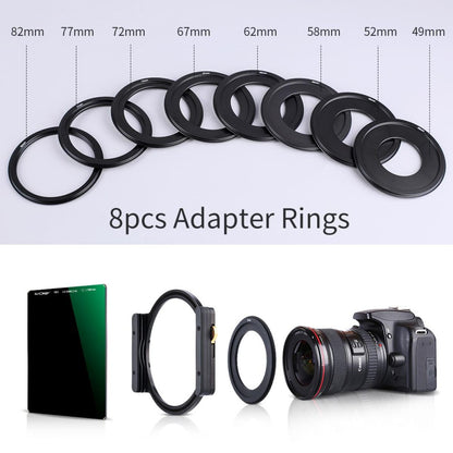 K&F Concept Square Filter Kit SN251 100 X 100 X 2mm Square Coated ND1000 Filter, Square Soft Graduated GND8 Optics Waterproof Anti Scratch Glass HD, Square Filter Holder and 8pcs Square Filter Ring 49/52/58/62/67/72/77/82mm