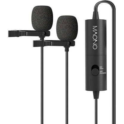 [CLEARANCE] Maono AU-200 AU200 Dual Lavalier Microphones Hands Free Clip-on Lapel Mic with Omnidirectiol Condenser for Camera,DSLR, Android, Smartphone, Tablet, Pad, PC, Laptop, Computer (236in/20ft)