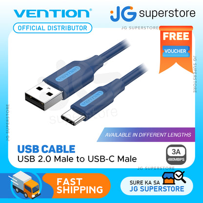 Vention USB 2.0 A Male to C Male 3A USB Cable 480Mbps (COK) for Smartphones, Laptops, Computer (Available in Different Lengths)
