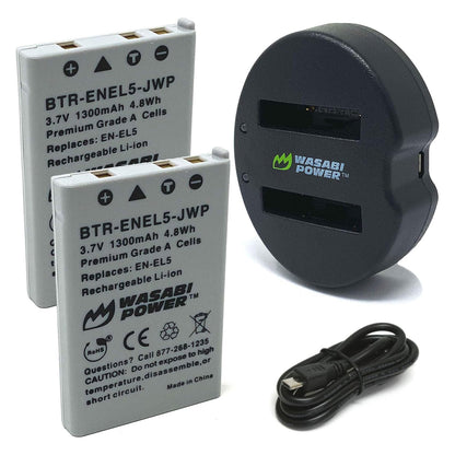 [CLEARANCE] Wasabi Power EN-EL5 ENEL5 (2 Pack) 3.7V 1300mAh Battery and Dual USB Charger Kit with Power Indicator for Select Nikon Coolpix 3700, 4200, 7900, P3 P4, P80 P90, P6000 and S10 Digital Camera | JG Superstore