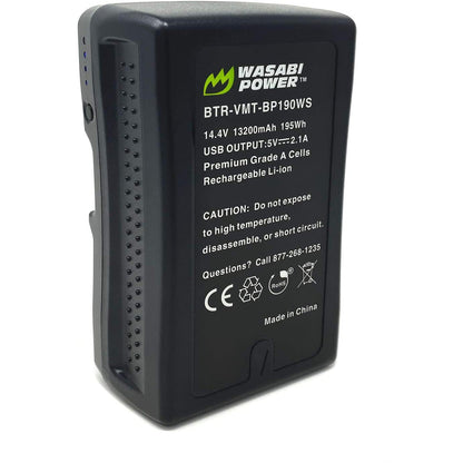 Wasabi Power V-Mount Battery BP-190WS BP190WS (14.4V, 13200mAh, 195Wh) for Digital Cinema Cameras and Other Camcorders