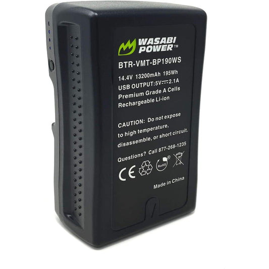 Wasabi Power V-Mount Battery BP-190WS BP190WS (14.4V, 13200mAh, 195Wh) for Digital Cinema Cameras and Other Camcorders