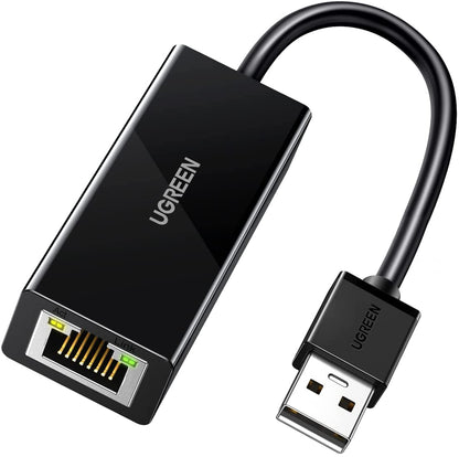 UGREEN USB 2.0 to Ethernet Network Adapter RJ45 Female LAN 100Mbps Compatible with Nintendo Switch Wii U Chromebook Windows Mac (Black) | 20254