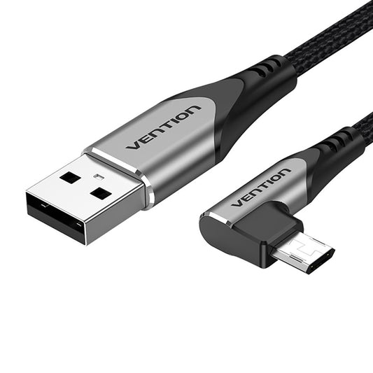 Vention USB 2.0 Male to Right Angle Micro-B Male Braided Nickel Plated Fast Charging Data Cable with 480Mbps Transfer Speed for Smartphones, Tablets (0.5M,1.5M, 2M) | COBH