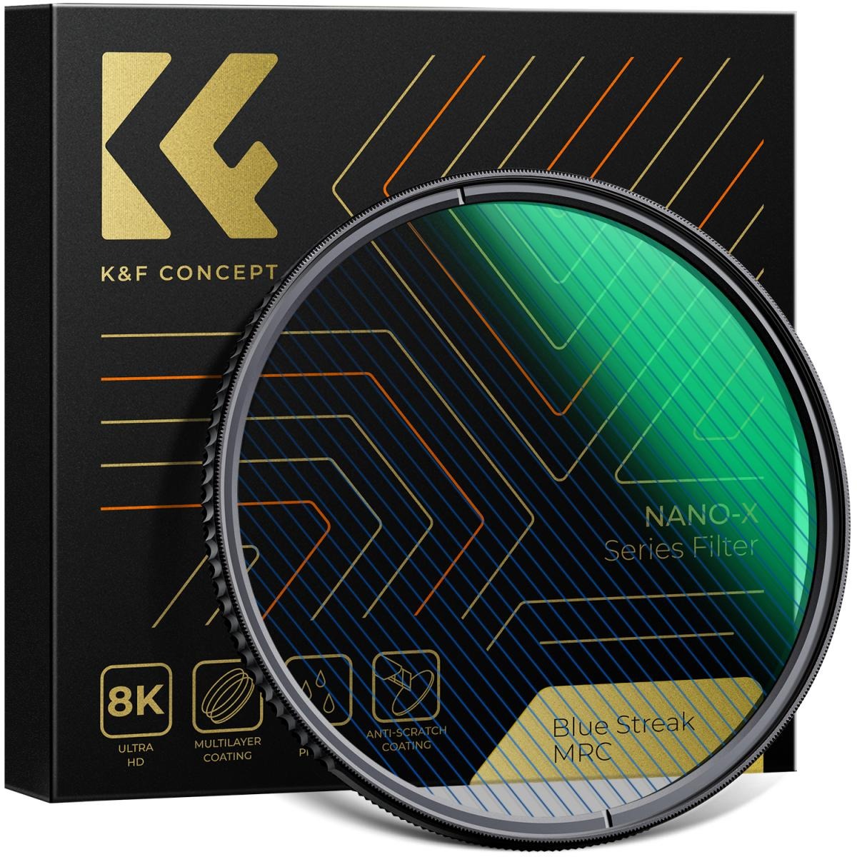 K&F Concept Nano X Series Blue Streak Multi-Layer Coating Lens Filter Ultra-Clear (2mm) Waterproof, Anti Scratch, and Anti-Reflection (49mm 52mm 55mm 58mm 62mm 67mm 72mm 77mm 82mm)