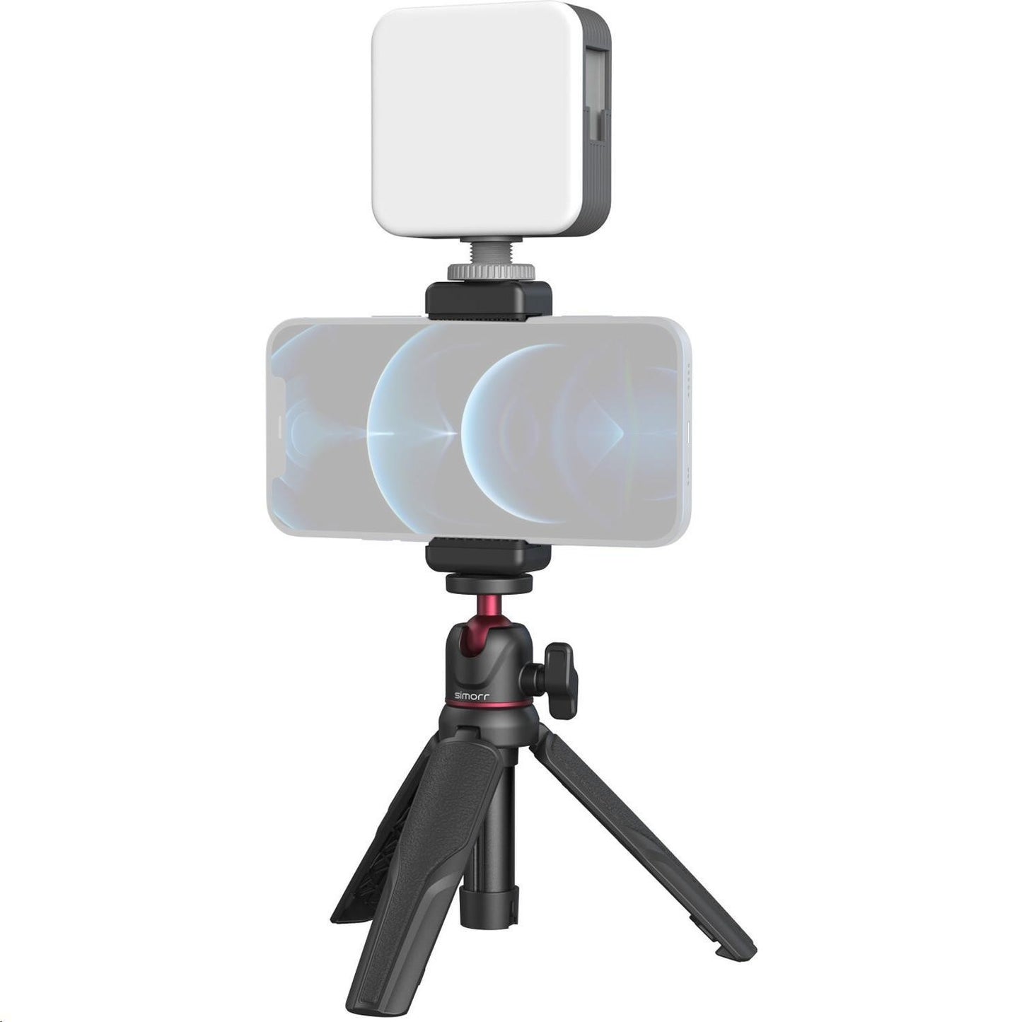 Simorr by SmallRig Vigor VK-30 Vlog Tripod Kit with Phone Clamp with Cold Shoe, Vibe P96 Video LED Light, Type-C Charging Cable, Ball Head with Adjustable Height for Smartphones (Black, White) | 3509B, 3596