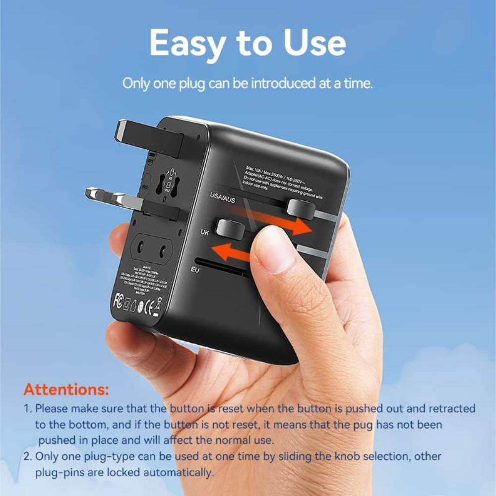 Vention 20W Multi-Port Fast Charger Universal Travel Adapter with US/AU/UK/EU Male and Female Plugs for Smartphone, Tablet, Laptop etc. | FJE